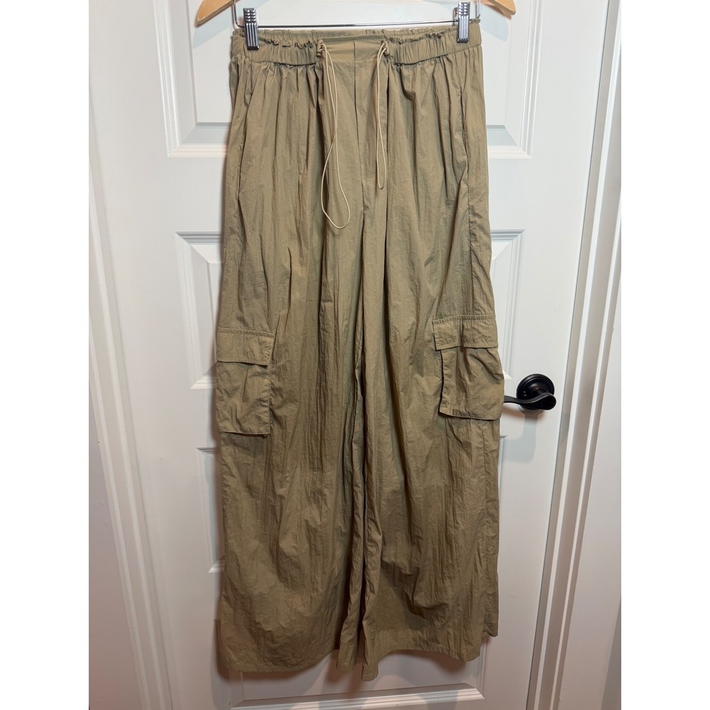 Better Be Womens Khaki Tan Wide Leg Cargo Pants Elastic Drawstring Waist L